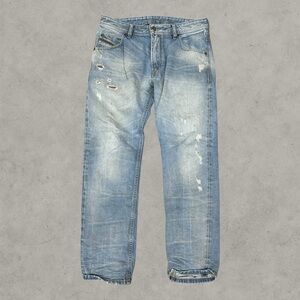 Diesel Industries Jeans Mens 31x30 Blue Krayver Regular Slim Carrot Distressed